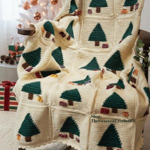 Christmas tree crochet blanket pattern Squares Afeghan crochet patterns Quilt Throw Sport 5 ply yarn Vintage 90s INSTANT DOWNLOAD PDF