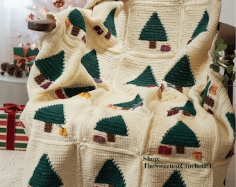 Christmas tree crochet blanket pattern Squares Afeghan crochet patterns Quilt Throw Sport 5 ply yarn Vintage 90s INSTANT DOWNLOAD PDF