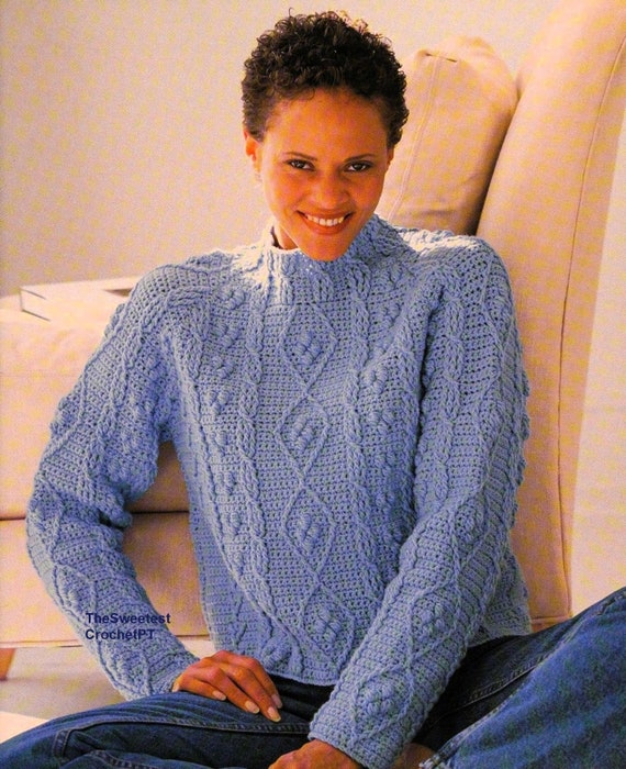 Womens crochet sweater Cable sweater crochet pattern Crochet aran sweater  Sizes S-L Vintage DK ply yarn INSTANT DOWNLOAD Pdf