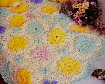 Baby blanket crochet pattern Crochet flower blanket Flower afghan pattern Worsted yarn Size: 40inches Vintage 90 INSTANT DOWNLOAD PDF