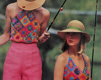 INSTANT DOWNLOAD 2 Halter Crochet patterns Granny squares top patterns Halter neck Crop Top Crochet pattern Boho Vintage