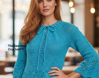 Vintage crochet tunic pattern PDF Women's boho top Beginner easy DIY Summer shirt INSTANT download Vintage 70s Sport 5 ply yarn Sizes: 6-14
