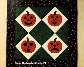 Halloween small wall hanging quilt pattern Sewing patchwork appliqué block Halloween Home decor DIY Vintage 90s INSTANT DOWNLOAD Pdf