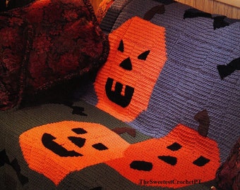 Halloween blanket crochet pattern Halloween crochet afghan Home decor DIY Worsted yarn INSTANT DOWNLOAD Pdf Vintage 90s