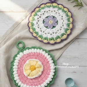 Flower pot holders crochet patterns Spring flowers hot pad crochet pattern DIY Table decor INSTANT DOWNLOAD Pdf