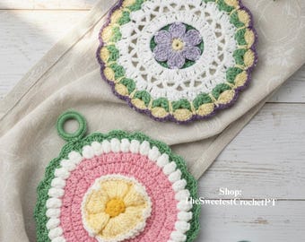 Flower pot holders crochet patterns Spring flowers hot pad crochet pattern DIY Table decor INSTANT DOWNLOAD Pdf