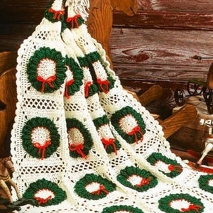 Christmas blanket crochet pattern Holidays Afghan Throw Xmas Home decor DIY Worsted yarn Vintage 90s INSTANT DOWNLOAD pdf