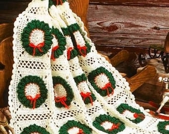 Christmas blanket crochet pattern Holidays Afghan Throw Xmas Home decor DIY Worsted yarn Vintage 90s INSTANT DOWNLOAD pdf