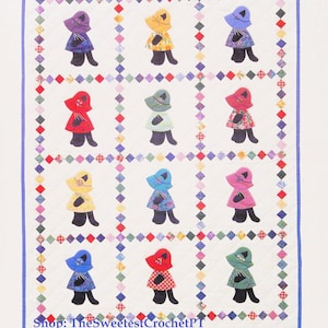 Cats in sunbonnets quilt pattern Sewing quilting patchwork appliqué 39.25 x 50.5 inches Home decor DIY Vintage pattern INSTANT DOWNLOAD Pdf