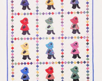 Cats in sunbonnets quilt pattern Sewing quilting patchwork appliqué 39.25 x 50.5 inches Home decor DIY Vintage pattern INSTANT DOWNLOAD Pdf