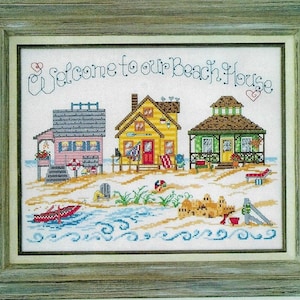 Colorful beach houses cross stitch pattern Summer vacations Xstitch Embroidery Needlecraft Vintage pattern INSTANT DOWNLOAD PDF