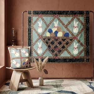 Quick Easter wall hanging and pillow Bunny and egg basket appliqué Spring decor DIY Fast quilt pattern Home decor DIY Vintage DIGITAL Pdf