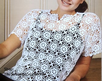 Rose petal tunic crochet pattern Granny square motifs Bust 34–47" Thread #10 Lacy top PDF Vintage Pattern Crochet gift idea INSTANT DOWNLOAD
