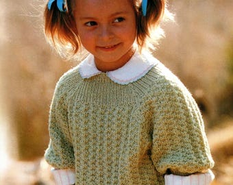 Easy girls’ sweater knitting pattern Cozy kids jumper Cute girl's sweater DIY 3 sizes 3-7 years Dk 8 ply INSTANT DOWLOAD Pdf