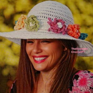 Floral hat crochet pattern Garden crochet hat pattern Thread size 3 INSTANT DOWNLOAD Pdf
