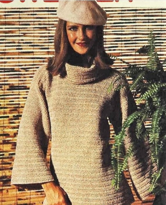 Womens Sweater Crochet Pattern Cowl Tunic Sweater Girls Crochet