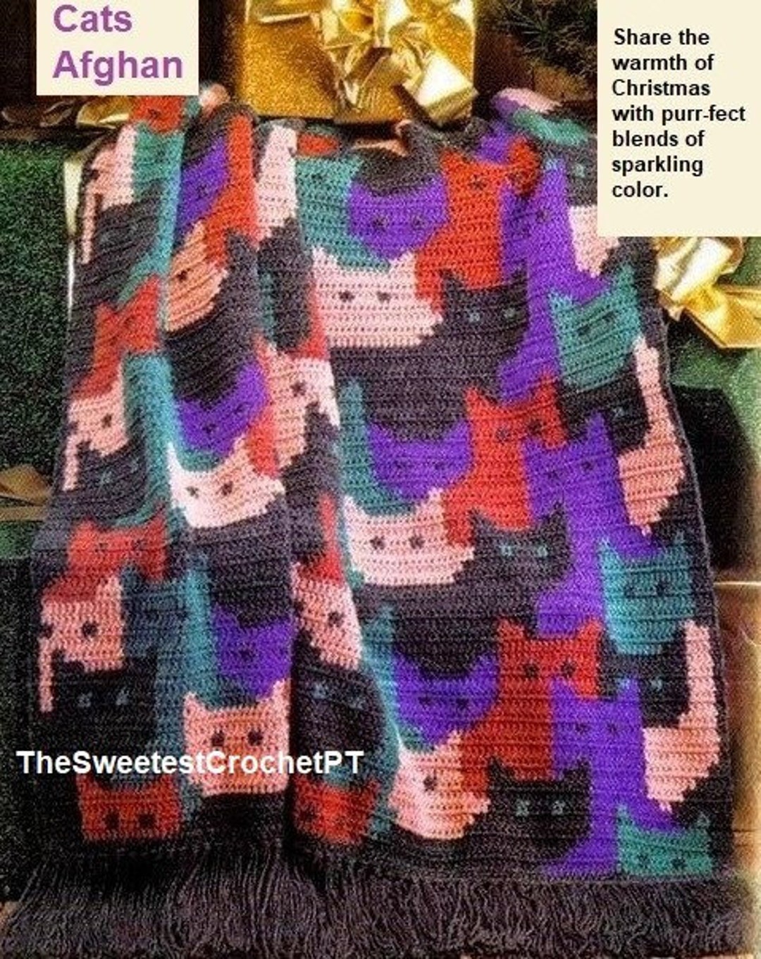 Chistmas Cat Blanket Crochet Pattern Cat Afghan Throw Christmas Decor ...