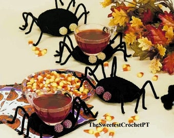 Halloween spider coasters crochet pattern DIY Halloween table decor Crochet Halloween Worsted yarn INSTANT DOWNLOAD Pdf