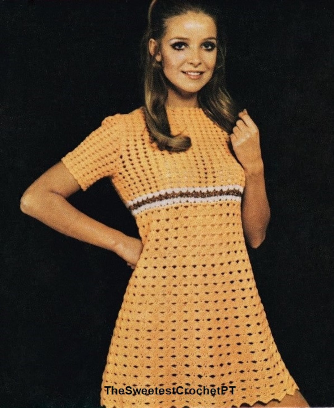 60's Purple Crochet Short Sleeve Dress