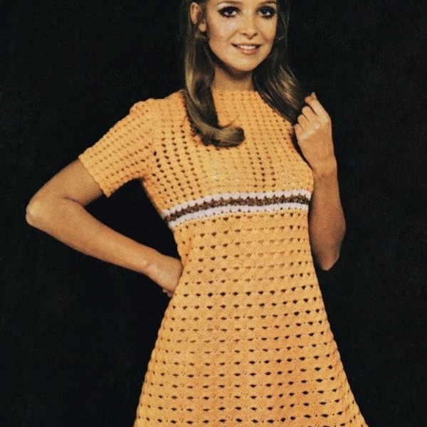 Womens crochet dress pattern Short sleeve crochet summer dress pattern Vintage 60's Bust 32-38in Fingering 4 ply yarn INSTANT DOWNLOAD PDF