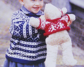 Boy Fair Isle sweater & teddy knitting pattern Child and teddy matching sweaters Sizes 2–6 PDF DIGITAL DOWNLOAD Vintage
