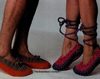 Womens Mens Children dancer slippers crochet pattern Handmade Gifts DIY Worsted 10 ply yarn Vintage pattern 80s INSTANT DOWNLOAD Pdf