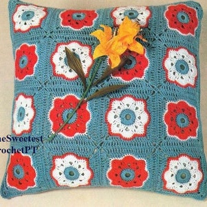 Granny square pillow crochet pattern Granny floral pillow cushion Home decor Vintage 80&#39;s Retro crochet Thread size 3 INSTANT DOWNLOAD PDF