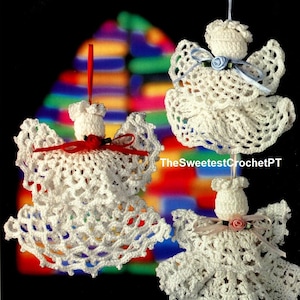 3 designs of Christmas Angels sachets crochet patterns Christmas tree decor DIY Holidays ornaments Thread Vintage 90s INSTANT DOWNLOAD Pdf