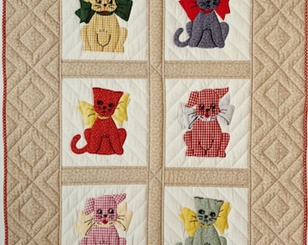 Cat and Dog quilt sewing pattern Cat Dog lovers quilting patchwork 33 3/4" x 44 1/4" Home decor DIY 80s Vintage pattern INSTANT DOWNLOAD Pdf