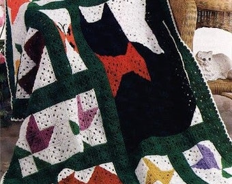Cat blanket crochet pattern Cat afghan Throw Worsted 10 ply medium yarn INSTANT DOWNLOAD PDF
