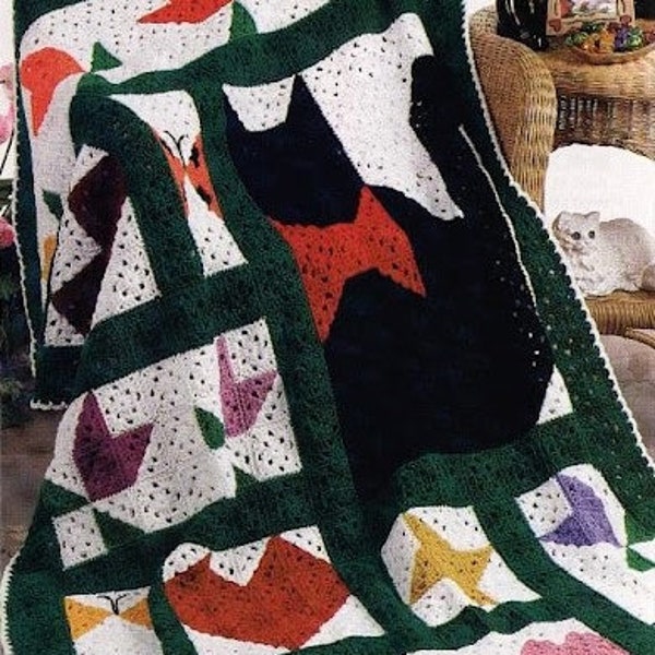 Cat blanket crochet pattern Cat afghan Throw Worsted 10 ply medium yarn INSTANT DOWNLOAD PDF