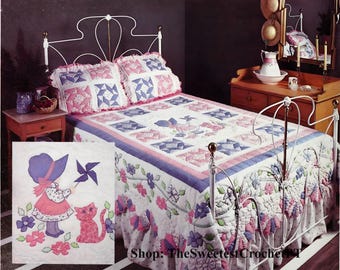 Sunbonnet Sue quilt pattern Bed and pillow set Sewing quilting patchwork appliqué Home decor DIY Vintage pattern INSTANT DOWNLOAD Pdf