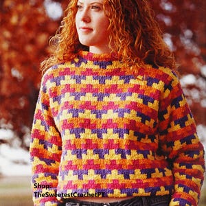Colorful womens crop sweater knitting pattern Trendy knit top design DIY knitting project Stylish sweater Worsted yarn Vintage DIGITAL PDF