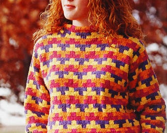 Colorful womens crop sweater knitting pattern Trendy knit top design DIY knitting project Stylish sweater Worsted yarn Vintage DIGITAL PDF