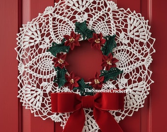 Pineapple poinsettia wreath crochet pattern 14" Christmas decor Holiday gift idea DIY Intermediate skill Instant download PDF DIGITAL