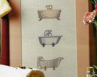 INSTANT DOWNLOAD Pdf Bathtub in cross stitch pattern for the WC bathroom Embroidery needlework xstitch Vintage pattern