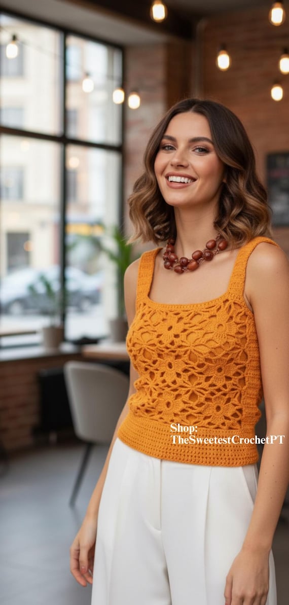 Lacy flower crop top Pdf Vintage 70s crochet pattern Women's chest 32–36" Retro DIY summer top INSTANT DOWNLOAD Pdf