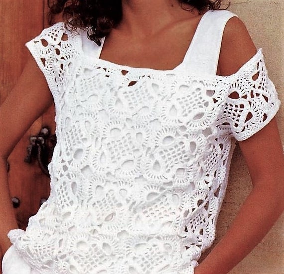 STEP-BY-STEP Crochet top pattern Square neck Granny squares top pattern Vintage Fashion Instant download Pdf
