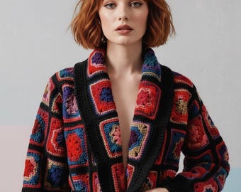 Granny squares jacket crochet pattern Womens crochet granny square cardigan Crochet patterns Worsted 10 ply yarn INSTANT DOWNLOAD PDF