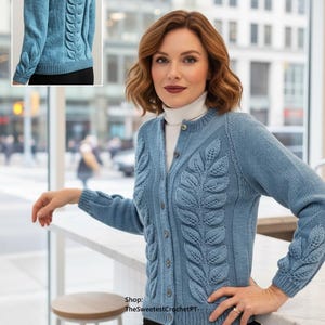 Women leaves cardigan knitting pattern 3 sizes Sport 5 ply yarn Vintage 70s INSTANT DOWNLOAD PDF