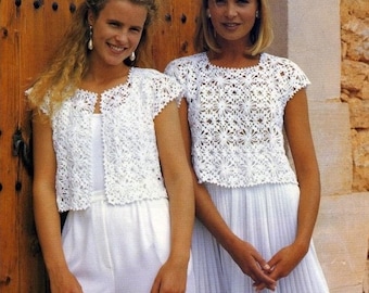 STEP-BY-STEP Motif - Crochet lacy top and cardigan gilet pattern Granny squares pattern Vintage Fashion Instant download Pdf