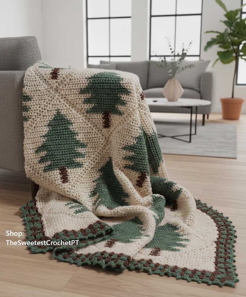 INSTANT DOWNLOAD PDF Christmas tree crochet squares blanket pattern Afghan crochet patterns Quilt pattern Crochet home decor Vintage image 1