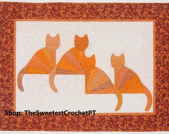 Cats quilt pattern Cat lover's quilt DIY gift Quilt for cat lovers Feline appliqué blanket Vintage pattern 35.5 x 26.5" INSTANT DOWNLOAD Pdf