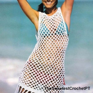 Crochet dress pattern Mesh Beachwear pattern Crochet short dress pattern Crochet lacy cover-up dress INSTANT DOWNLOAD PDF image 2