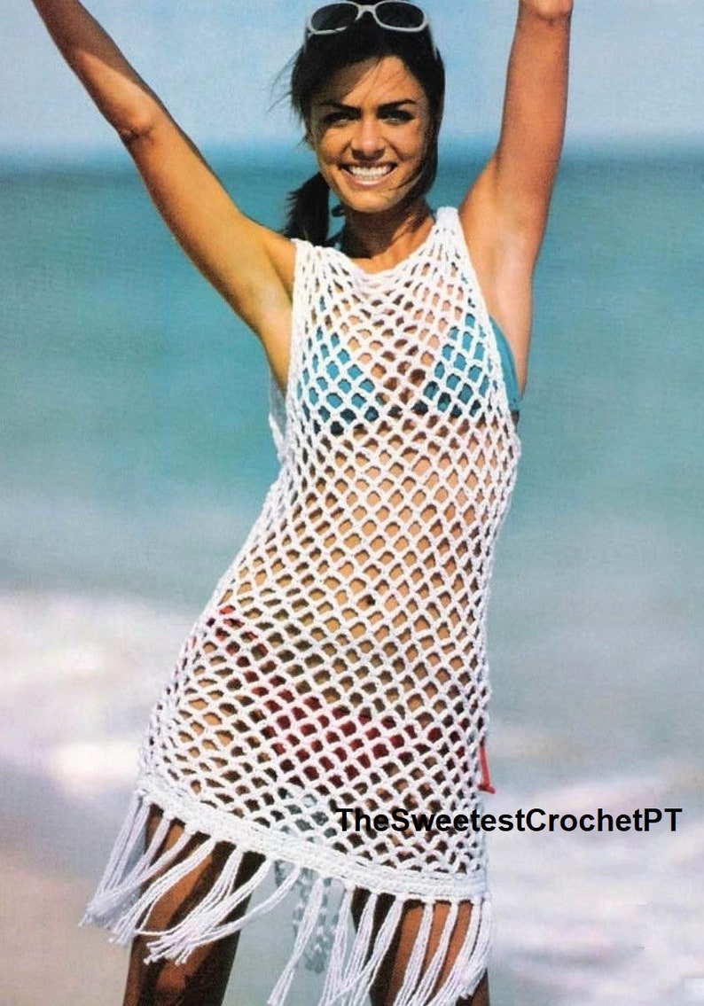 Crochet dress pattern Mesh Beachwear pattern Crochet short dress pattern Crochet lacy cover-up dress INSTANT DOWNLOAD PDF image 2