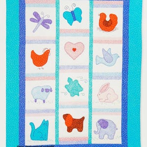Baby quilt Animals quilt sewing pattern Farm animals quilt Appliqué 29" x 39" Home decor DIY Vintage pattern INSTANT DOWNLOAD Digital Pdf