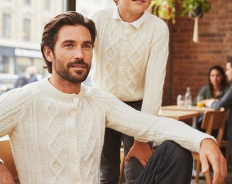 Aran cardigan for father and son knitting pattern Jacket knitting for man and child Family knitting patterns Vintage INSTANT DOWNLOAD PDF