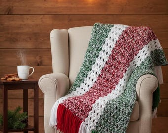 Quick and Easy Christmas blanket crochet pattern Holidays Afghan Throw Xmas gift Home decor DIY Worsted 10 ply yarn Vintage 90s DIGITAL Pdf