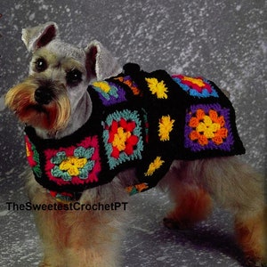 Granny squares dog coat crochet pattern + 1 OFFER, Dog sweater crochet pattern Size: 15" long Vintage 90's Worsted yarn INSTANT DOWNLOAD Pdf