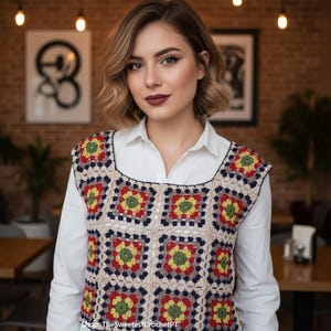 STEP by STEP PATTERN Woman Granny square top pattern Crochet halter top pattern Crop top Vest crochet pattern Instant download Pdf 2 Sizes